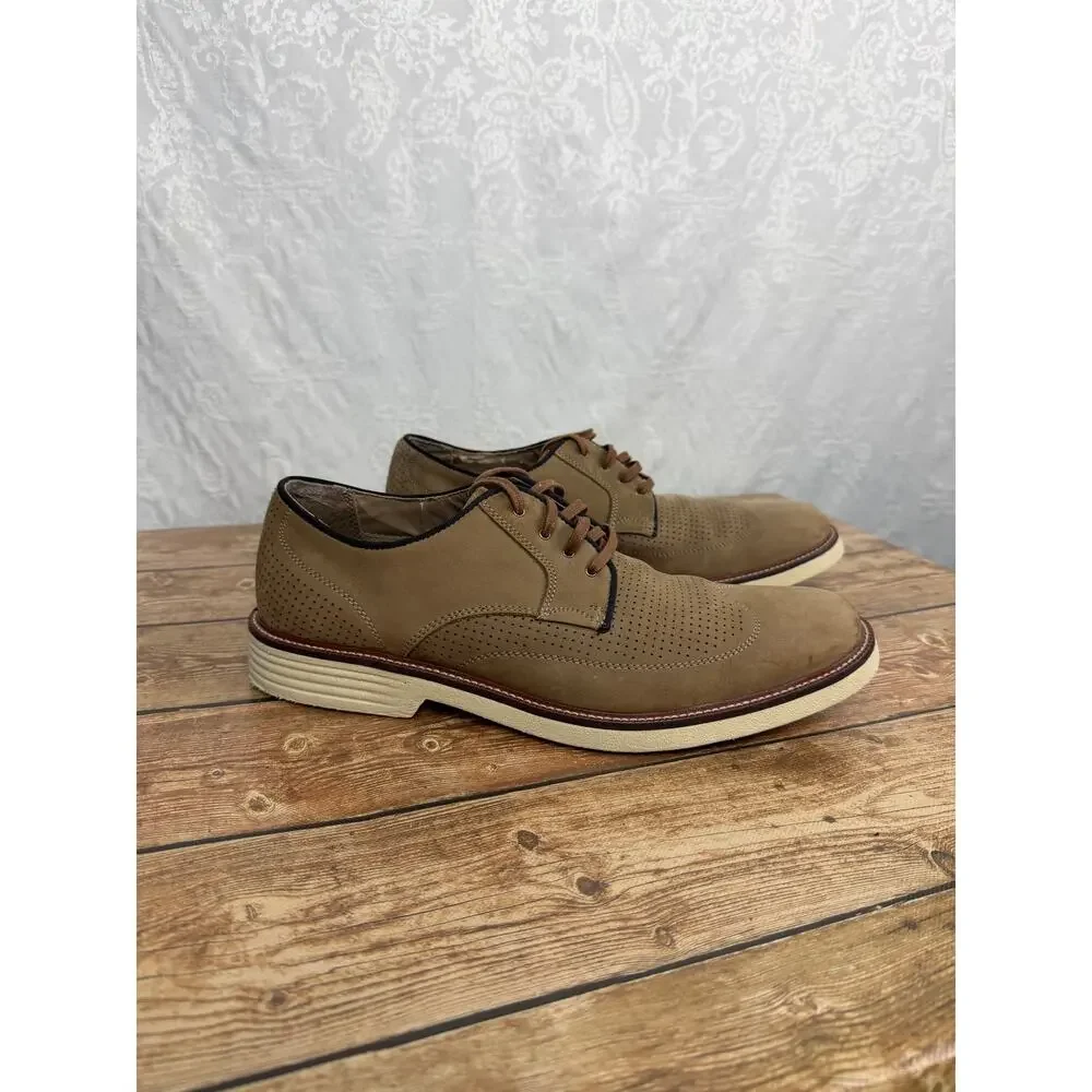 J.Murphy Johnston & Murphy Men Tan Nubuck Perforated Derby Shoes Lace Size 10.5